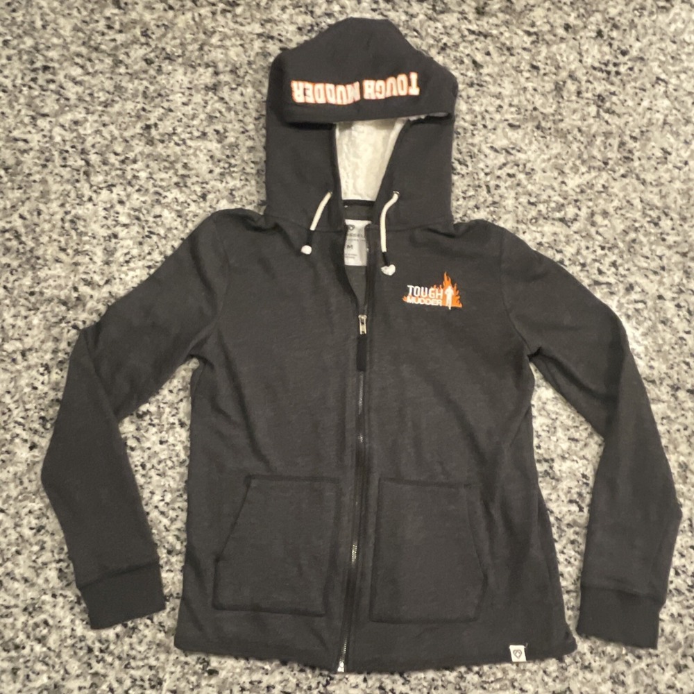 Tough Mudder Zip Front Hoodie Sweatshirt Womans M Dark Gray Fitness Athletic